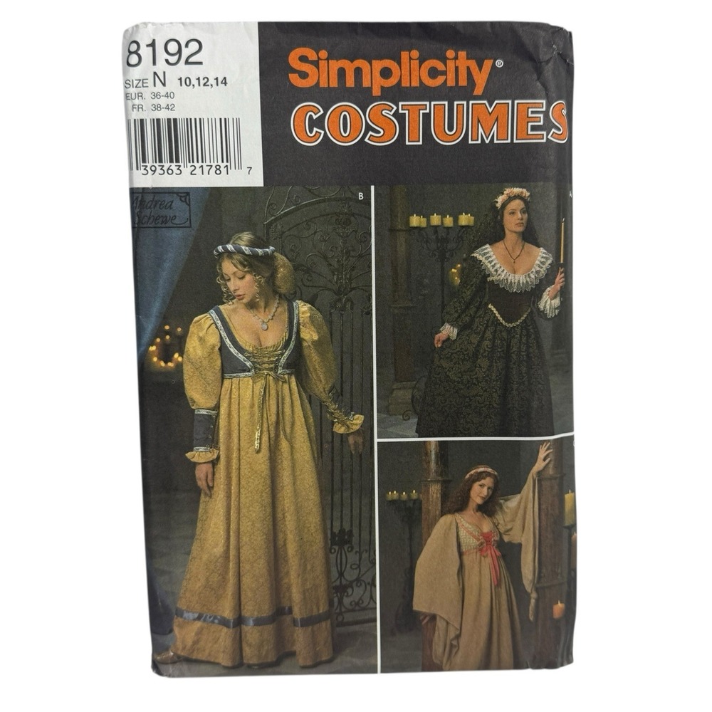 Simplicity Renaissance Medieval Costume Pattern‎ 8192 Size Misses 10-12-14 UC